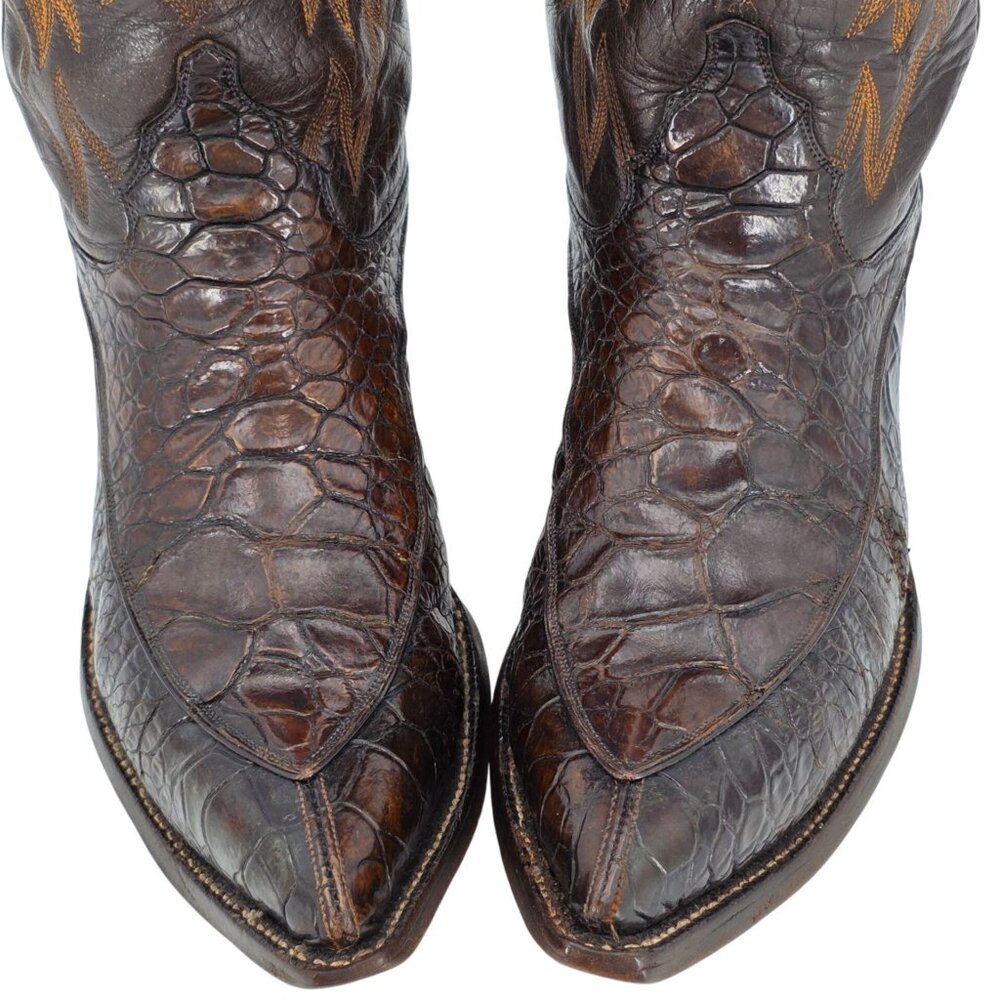 Vintage Exotic Justin Cowboy Boots Mens size 9D Brown Western 9020 White Label - Picture 2 of 16